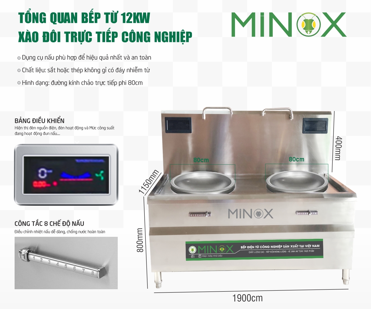 Bếp từ 12kw xào đôi trực tiếp