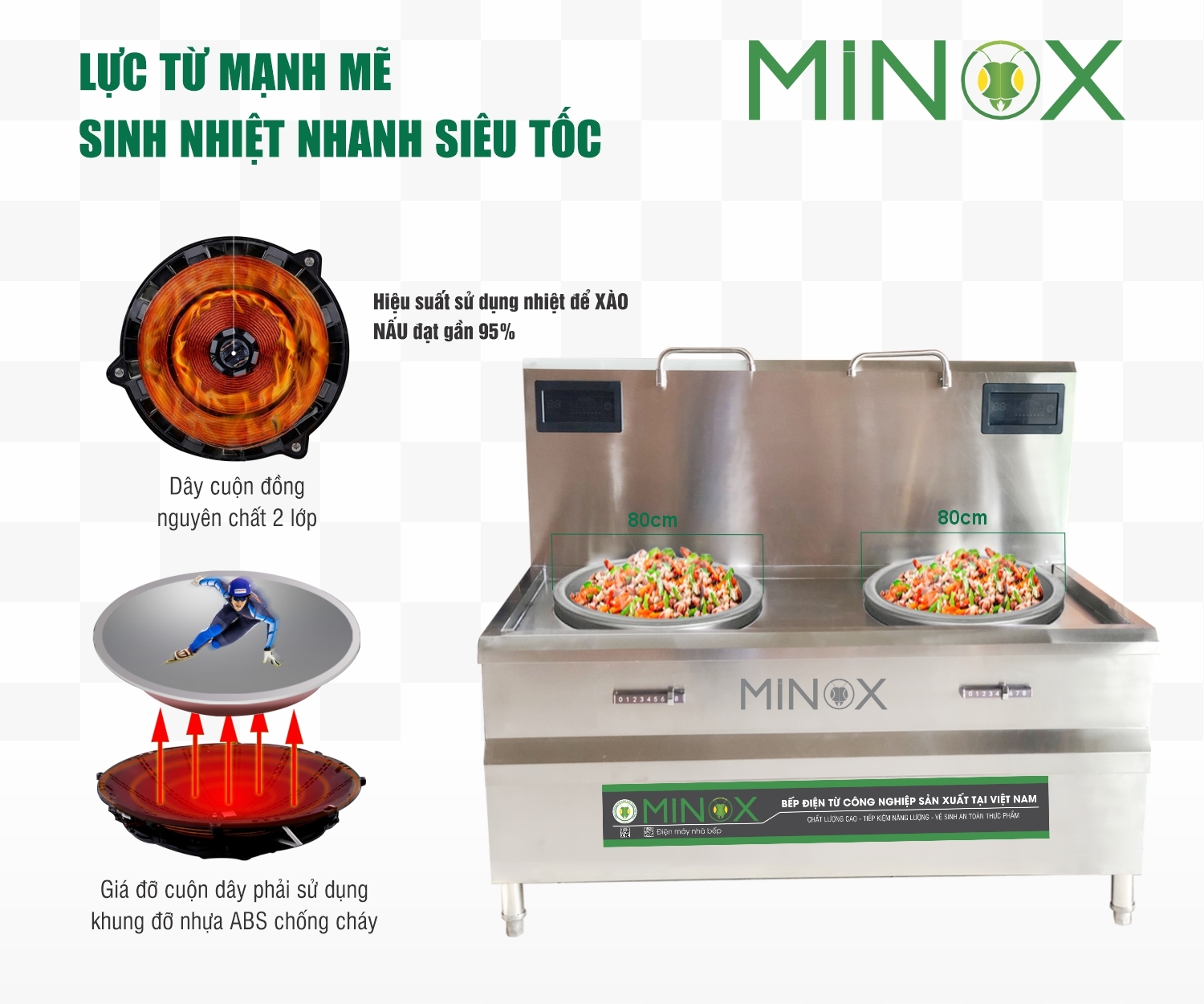 Bếp từ 12kw xào đôi trực tiếp