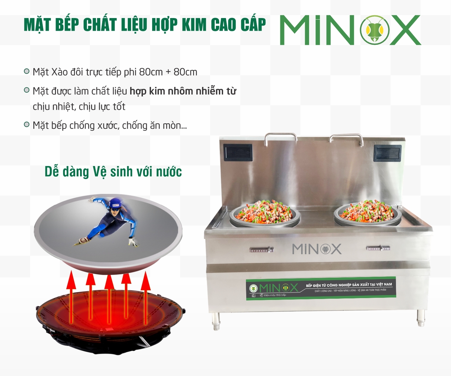 Bếp từ 12kw xào đôi trực tiếp