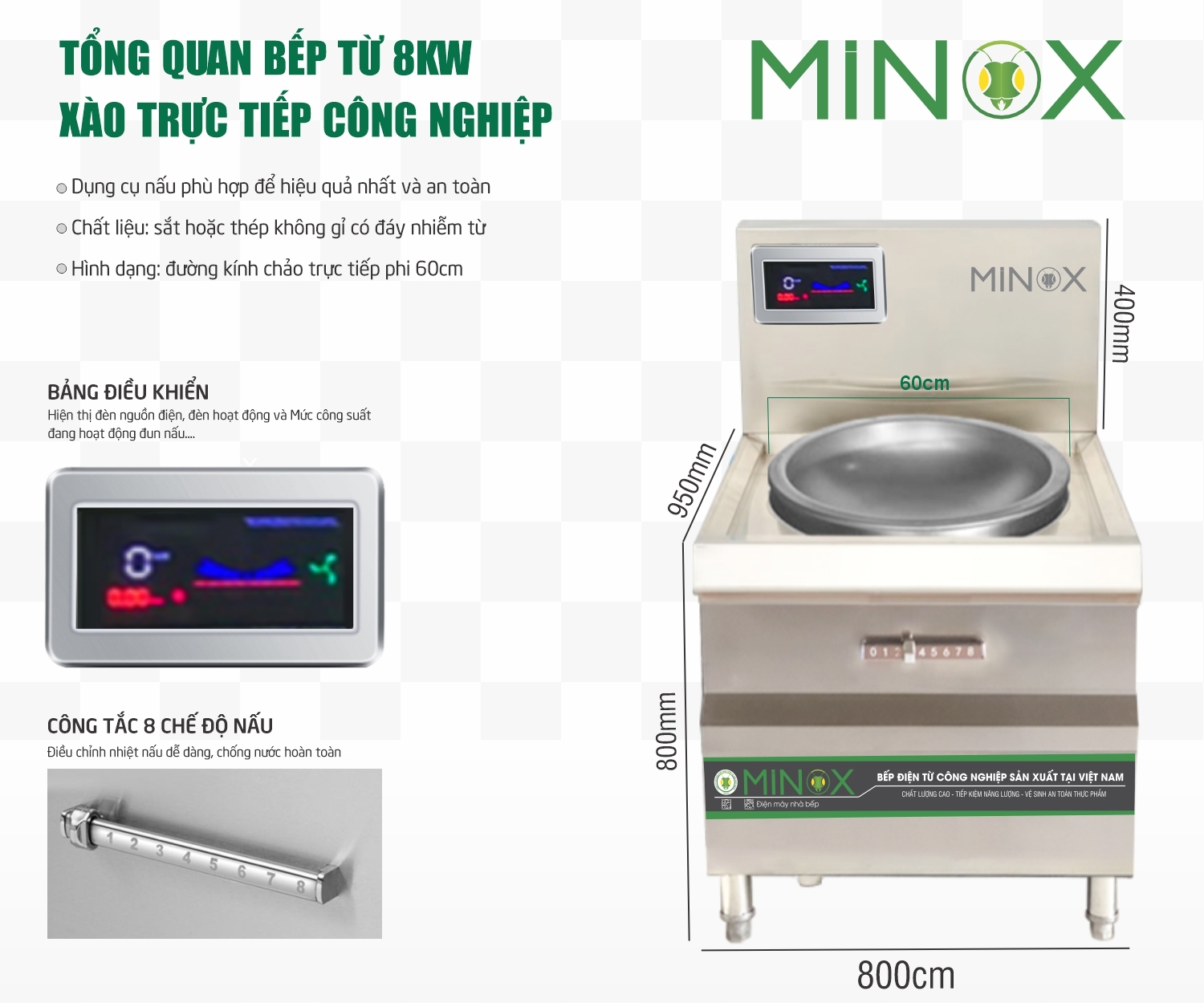 Bếp từ 8kw xào trực tiếp công nghiệp