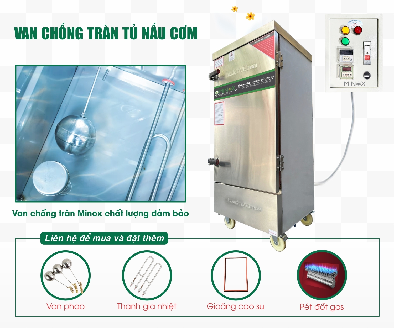 Phao chống tràn tủ cơm công nghiệp