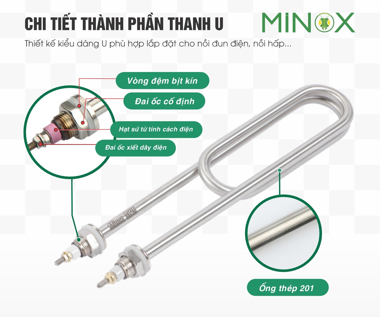 Thanh gia nhiệt 2kw tủ nấu cơm