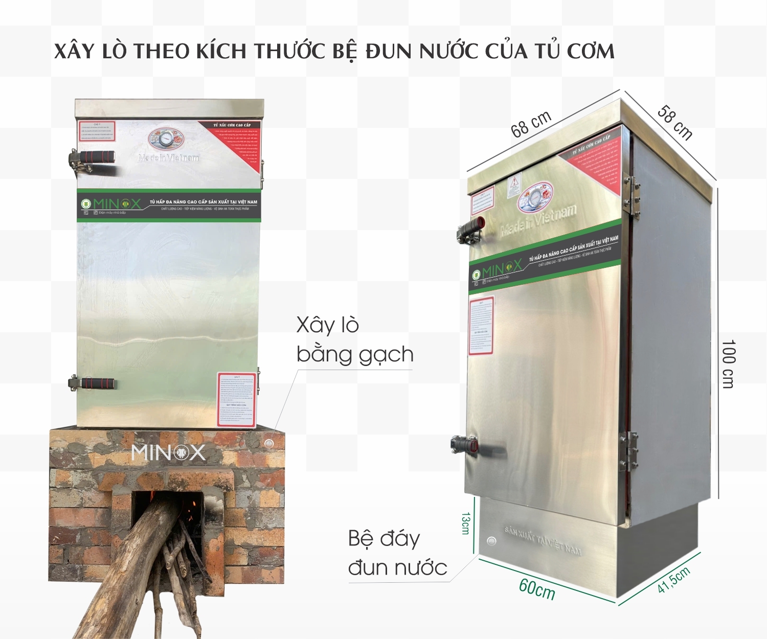 Tủ nấu cơm đun củi 12 khay