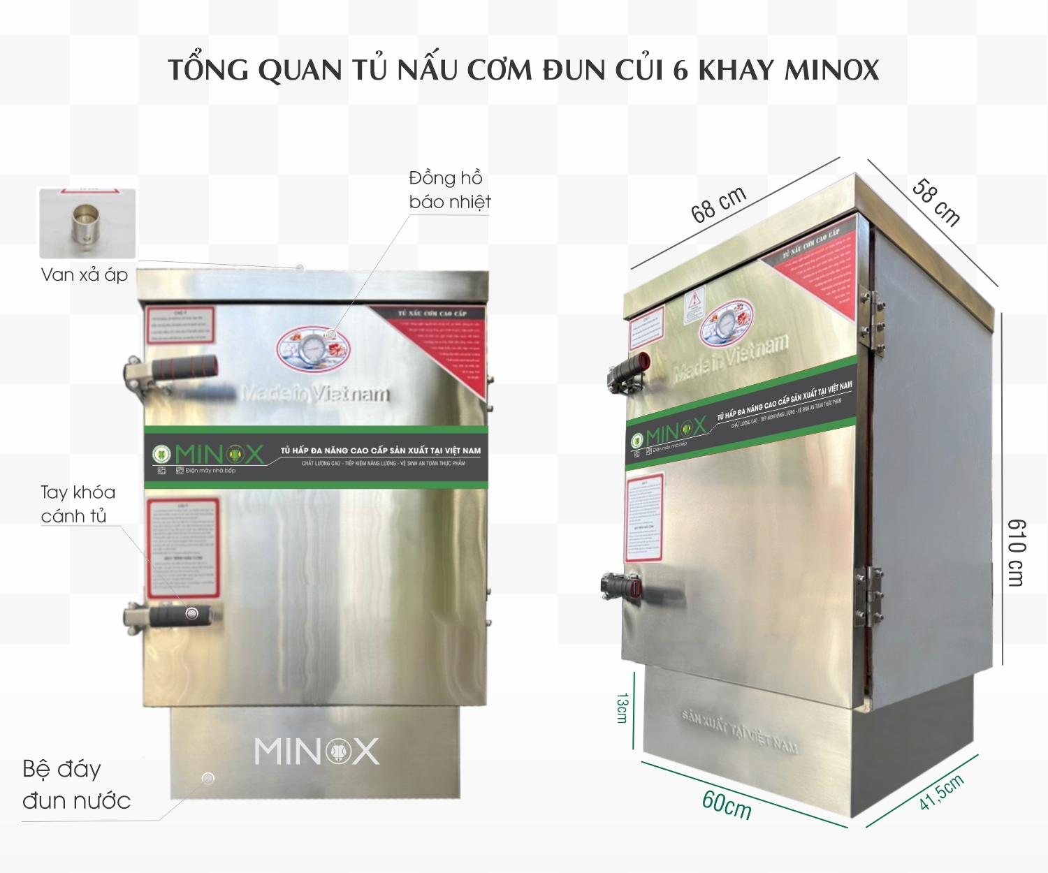 Tủ nấu cơm đun củi 6 khay Minox
