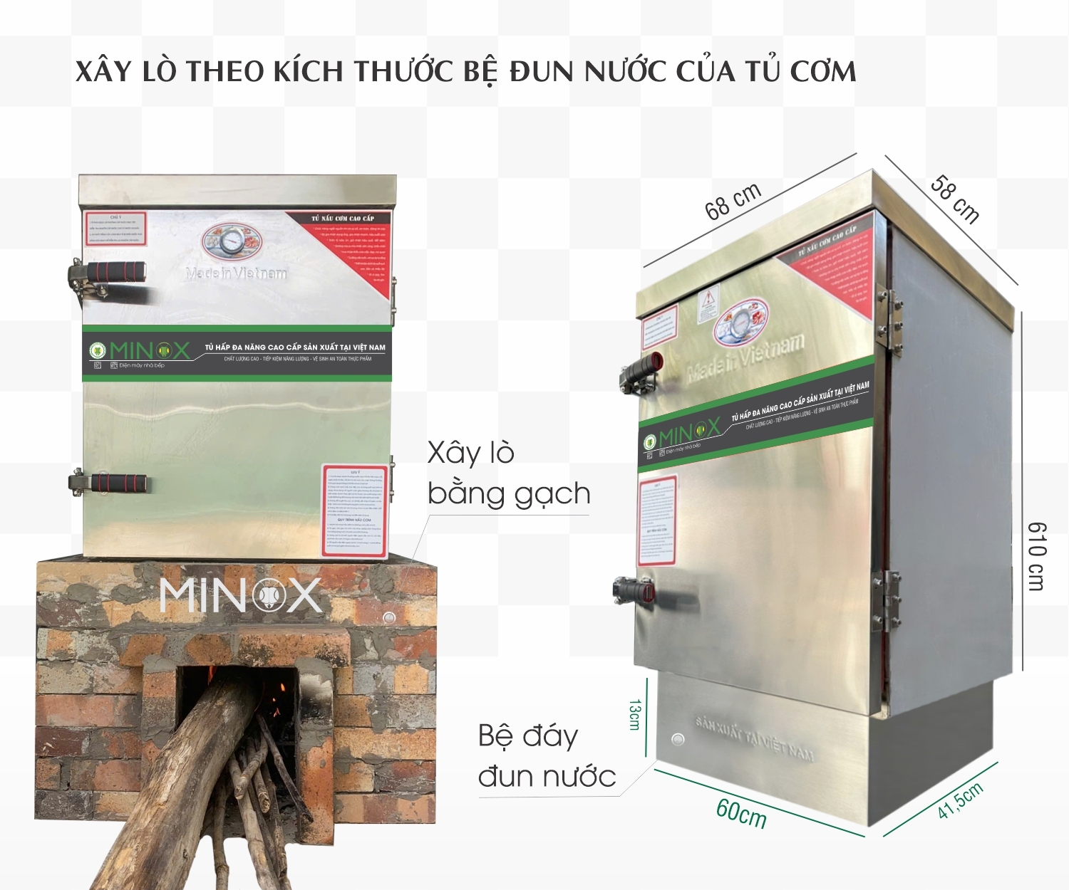 Tủ nấu cơm đun củi 6 khay Minox