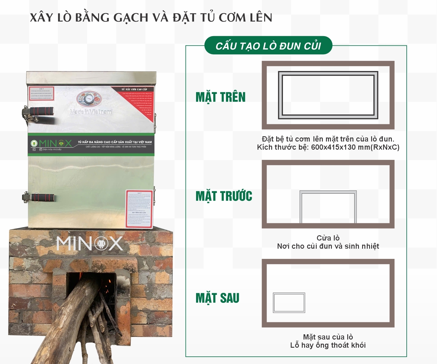 Tủ nấu cơm đun củi 6 khay Minox