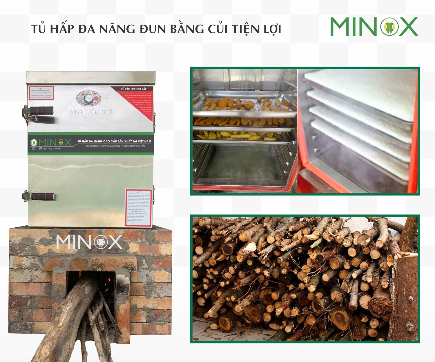 Tủ nấu cơm đun củi 6 khay Minox