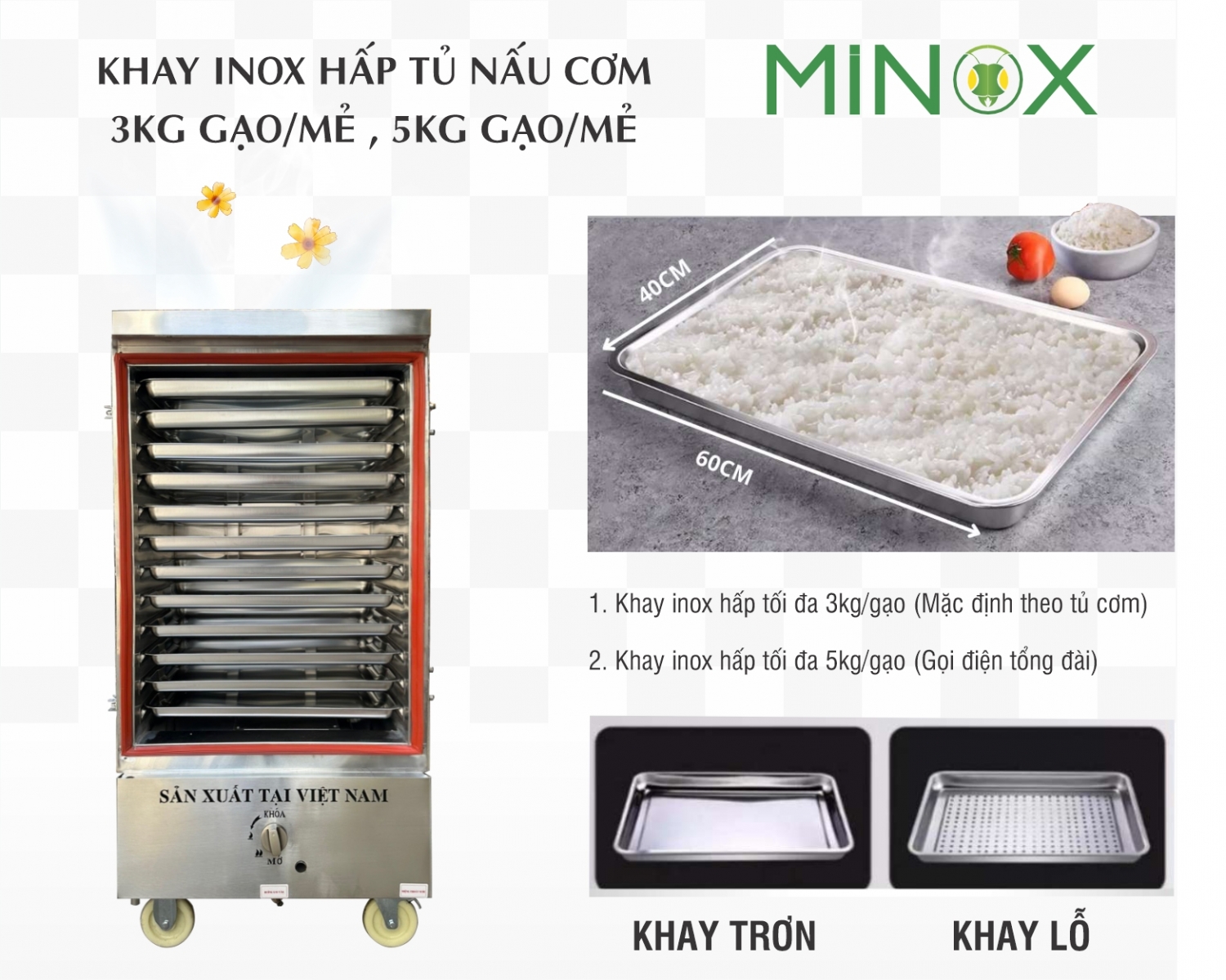 Khay hấp inox tủ nấu cơm