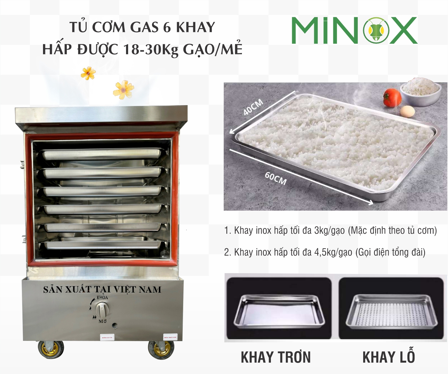 Tủ nấu cơm gas 6 khay
