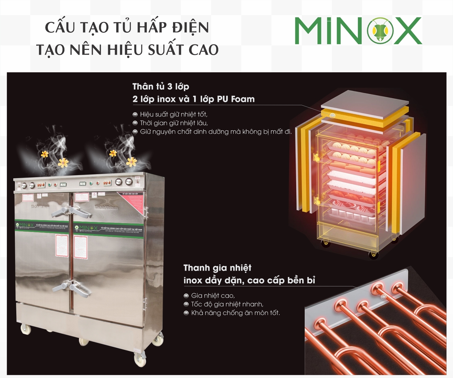 Tủ nấu cơm 24 khay điện hẹn giờ