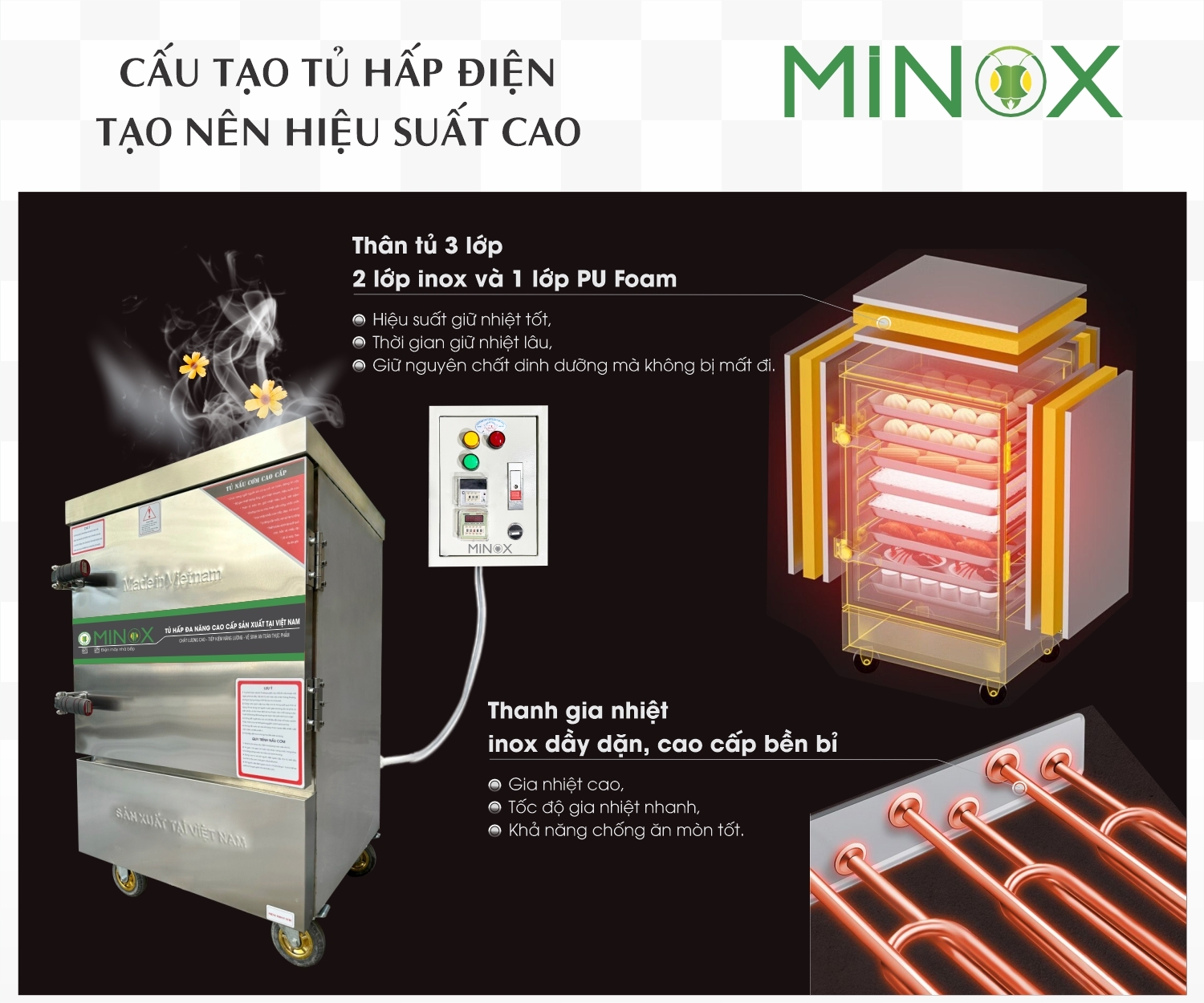 Tủ nấu cơm 6 khay tủ điện rời