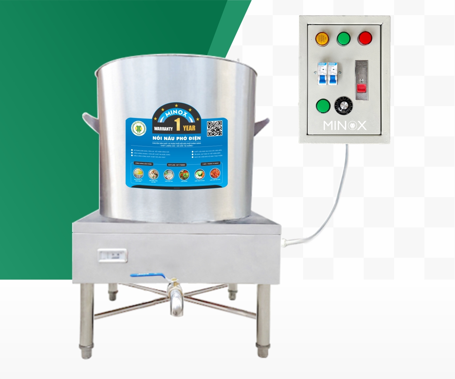 Nồi nấu phở 200L tủ điện rời