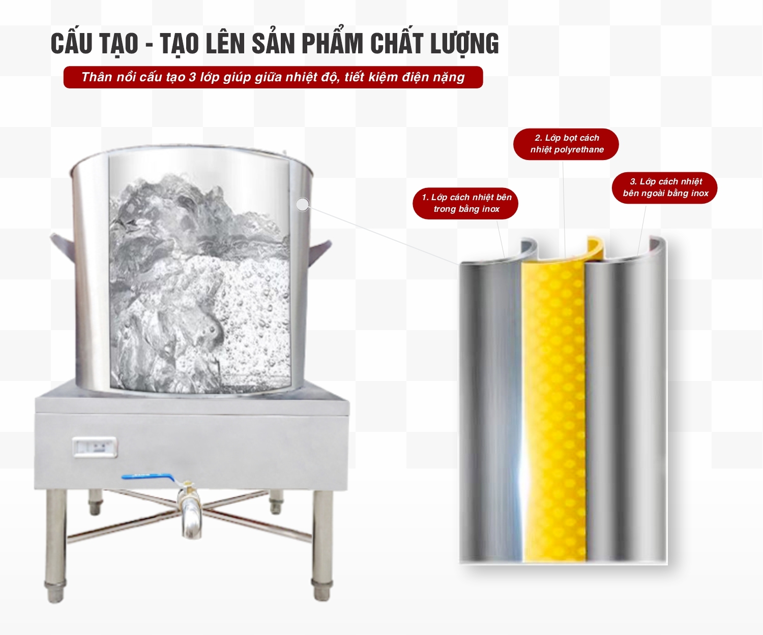 Nồi nấu phở 150L tủ điện rời