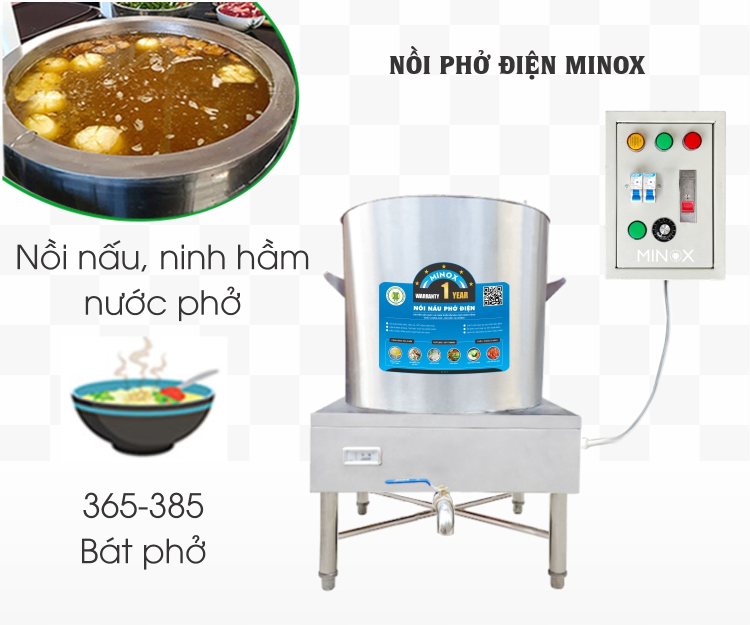 Nồi nấu phở 150L tủ điện rời