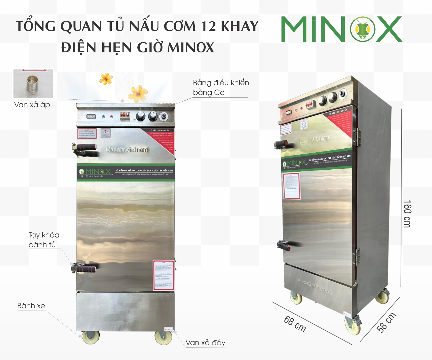 Tủ nấu cơm 12 khay điện hẹn giờ