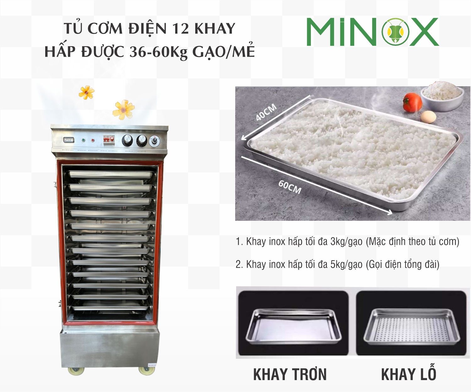 Tủ nấu cơm 12 khay điện hẹn giờ