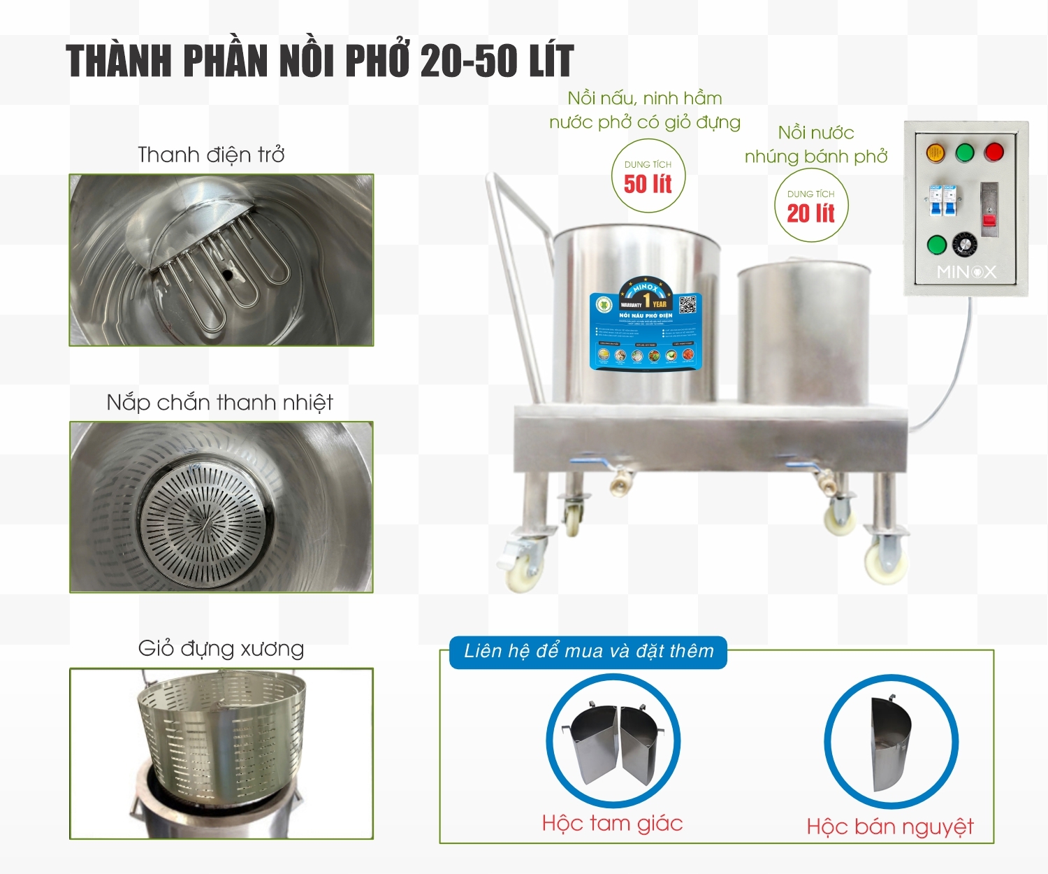Bộ nồi phở tủ điện rời 20L - 50L