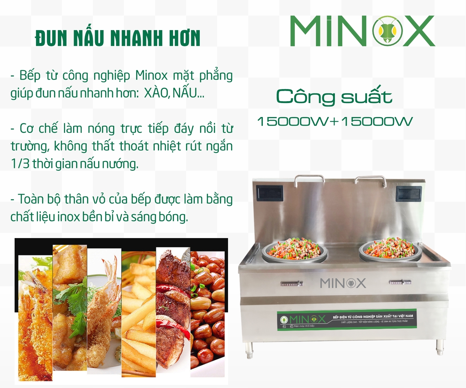 Bếp từ 15kw xào đôi trực tiếp công nghiệp