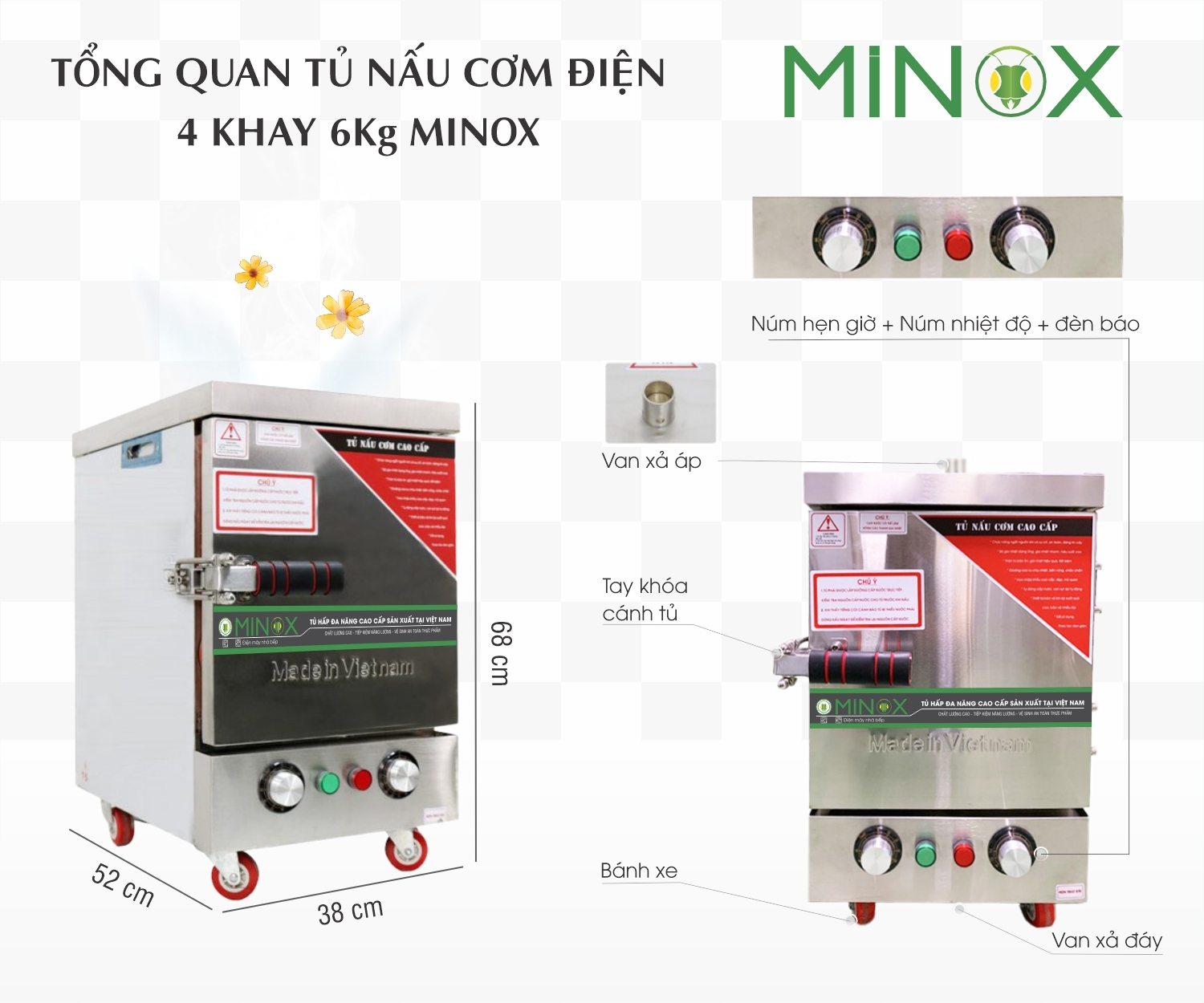 Tủ nấu cơm điện 4 khay 6kg gạo