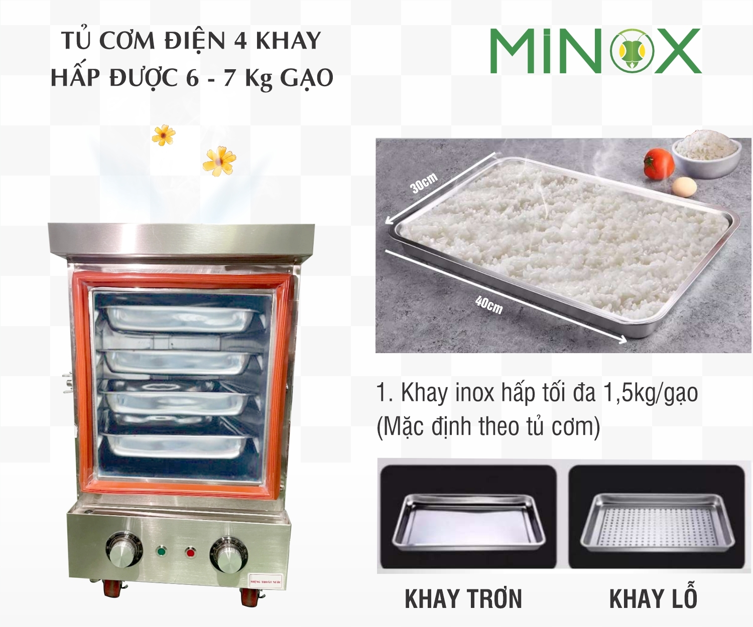 Tủ nấu cơm điện 4 khay 6kg gạo