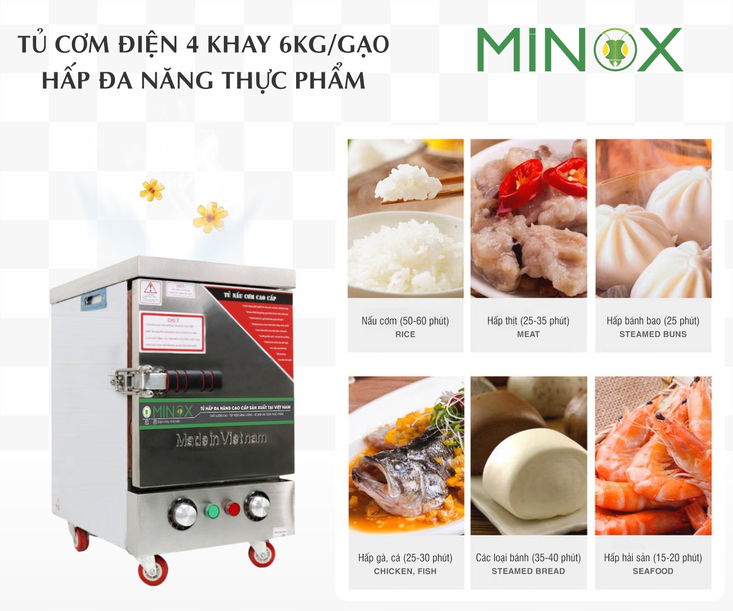 Tủ nấu cơm điện 4 khay 6kg gạo