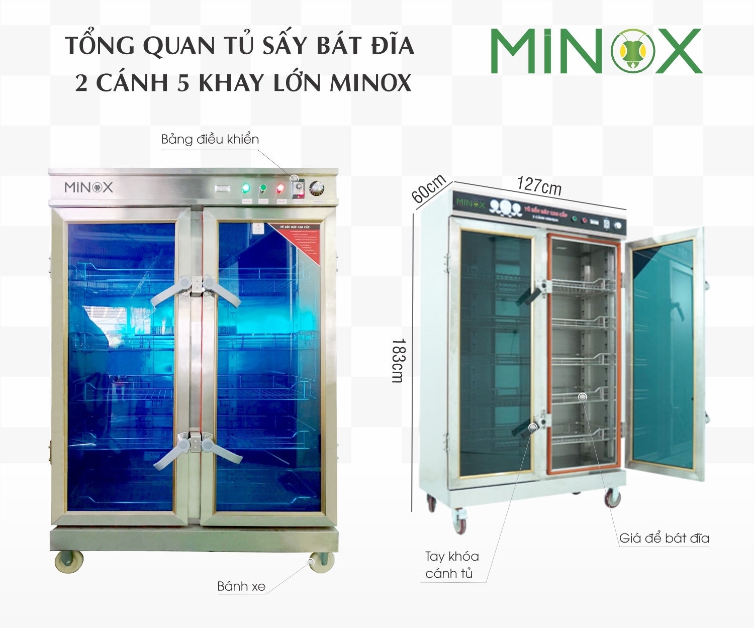 Tủ sấy bát đĩa 2 buồng 5 khay