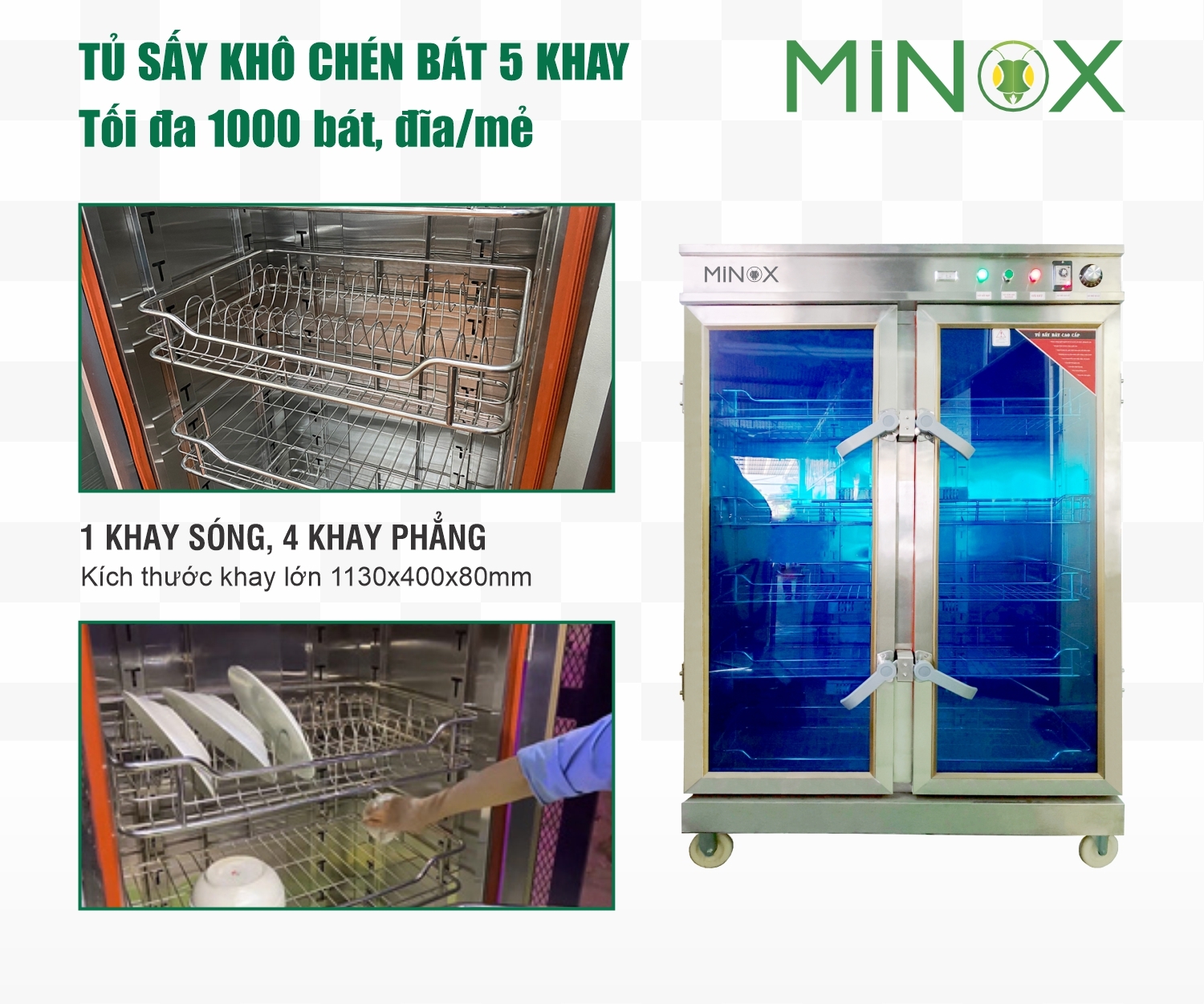 Tủ sấy bát đĩa 2 buồng 5 khay