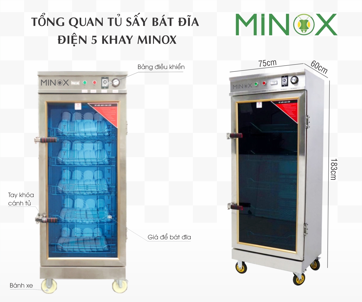 Tủ sấy bát công nghiệp 1 buồng 5 khay