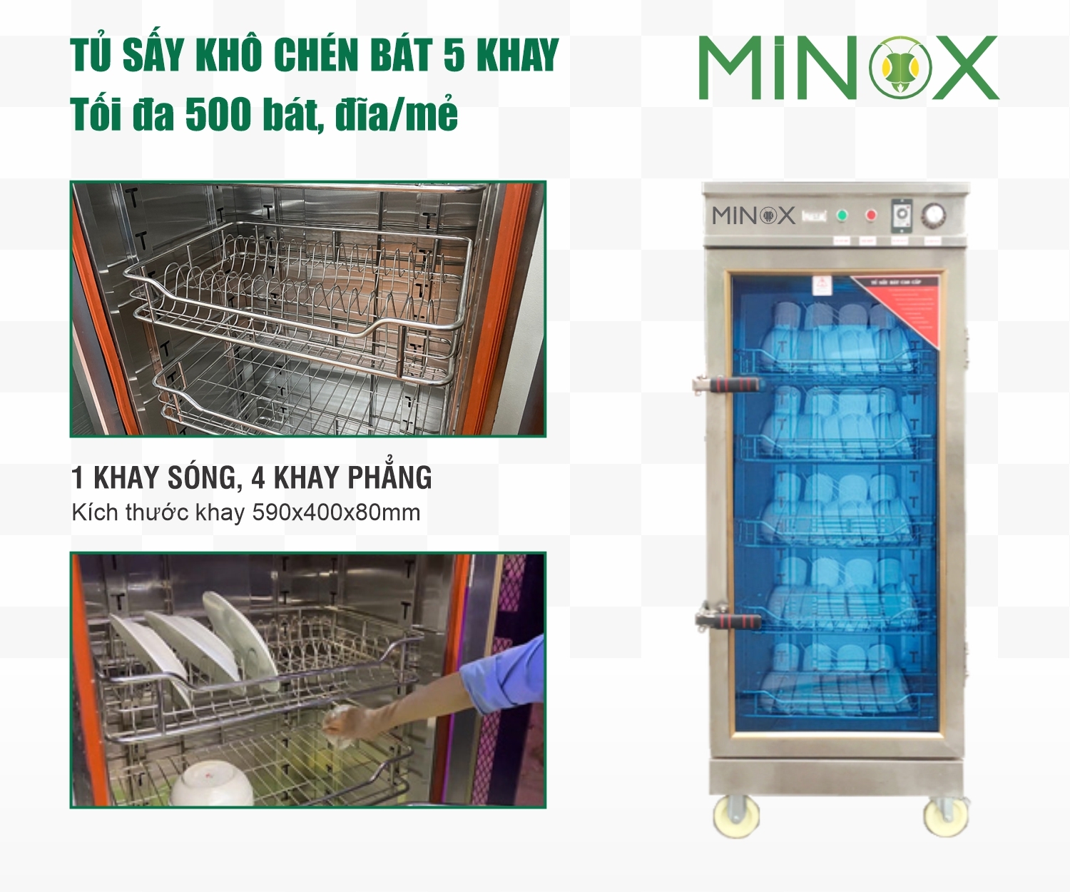 Tủ sấy bát công nghiệp 1 buồng 5 khay