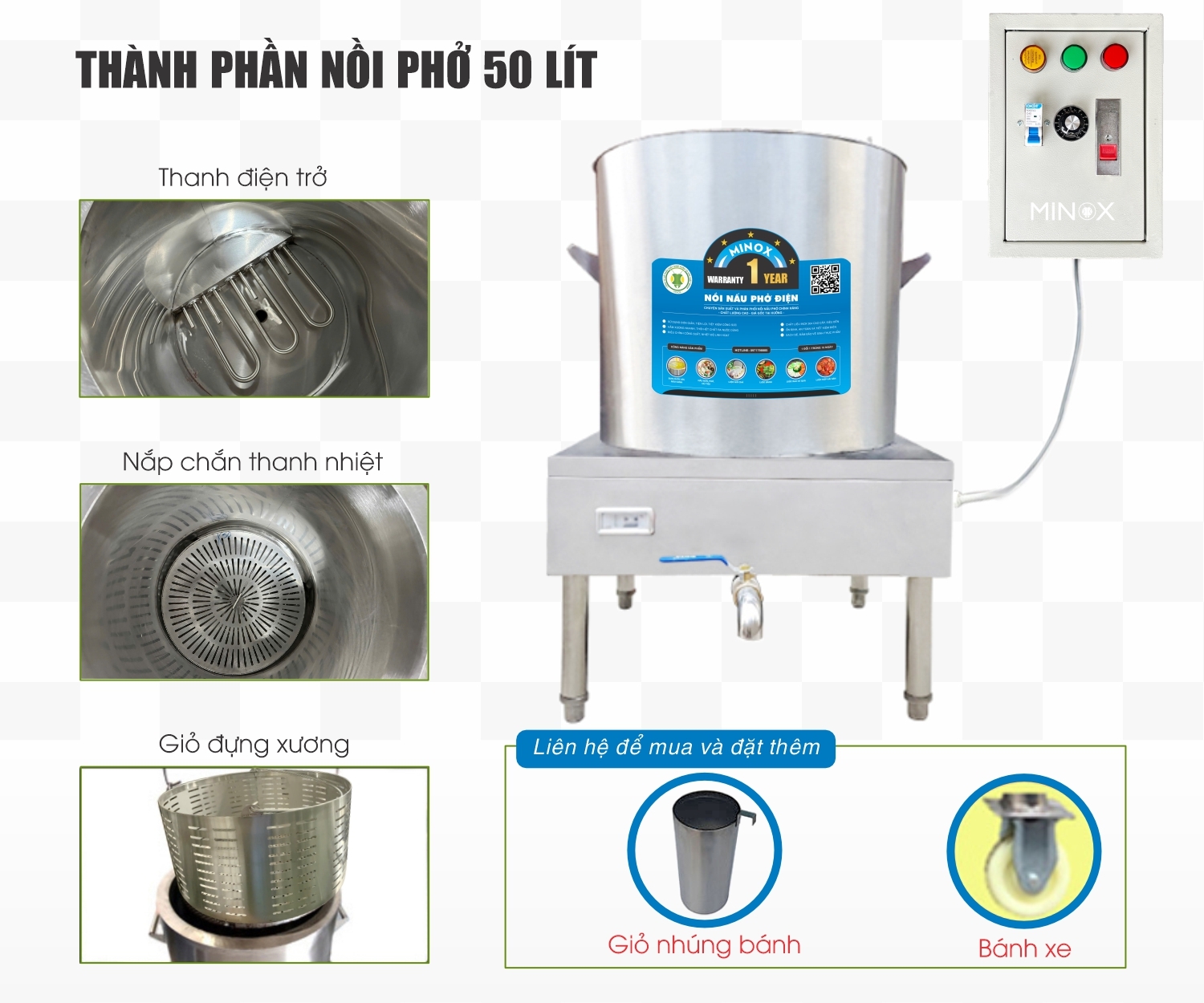 Nồi nấu phở 50L tủ điện rời