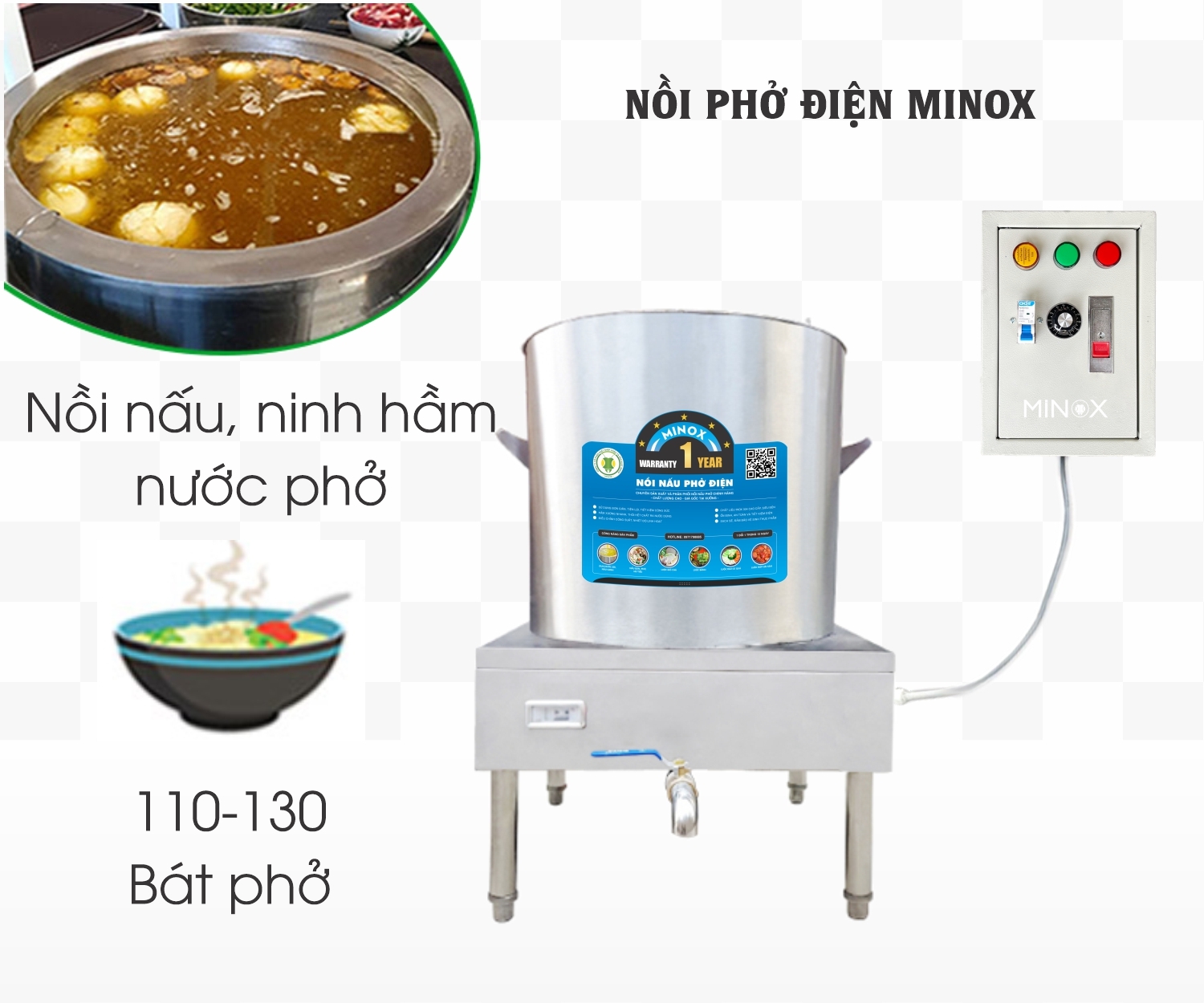 Nồi nấu phở 50L tủ điện rời