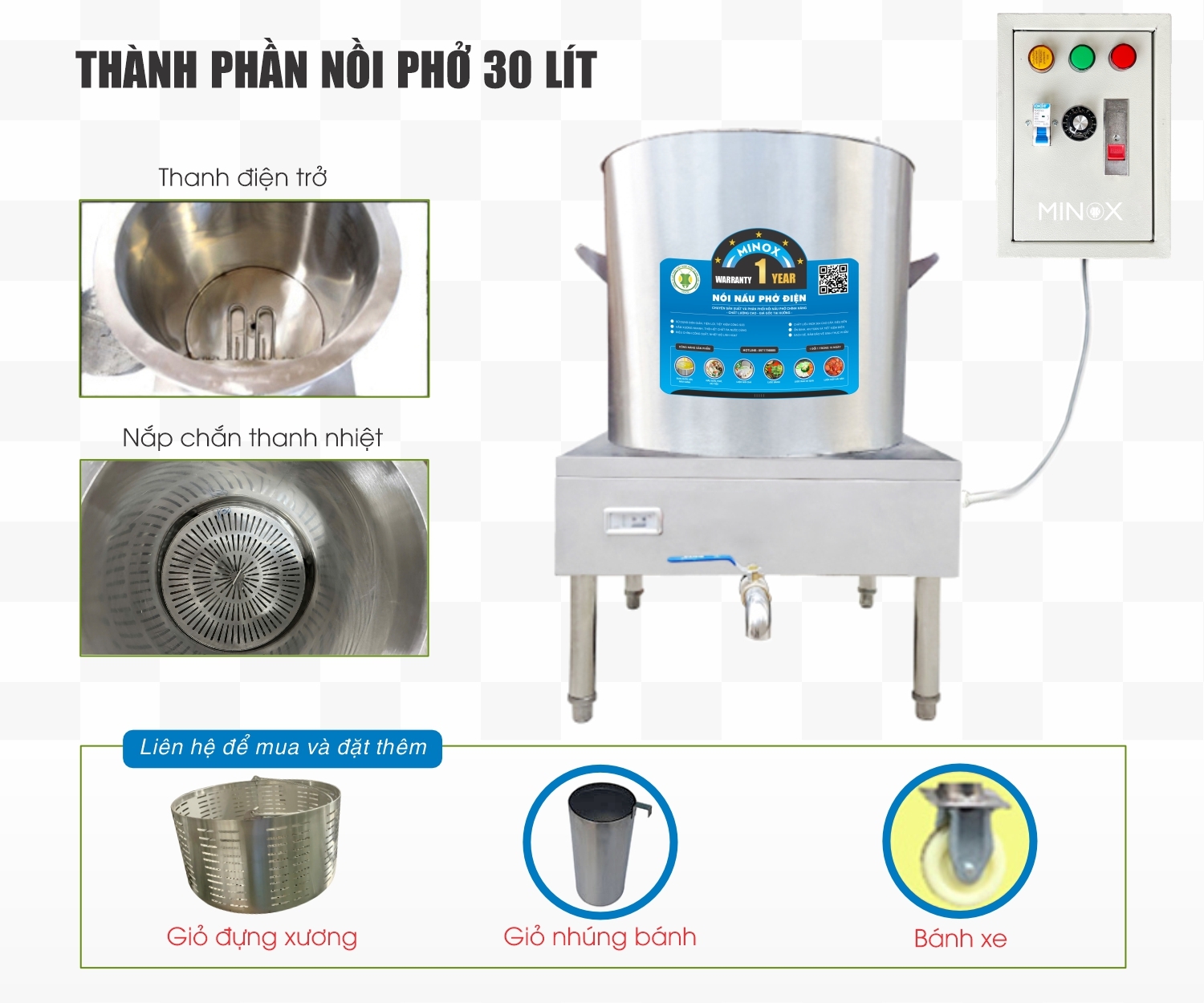 Nồi nấu phở 30L tủ điện rời