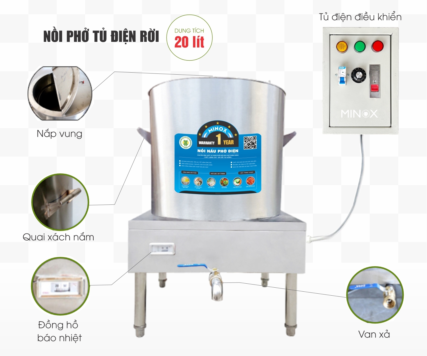 Nồi nấu phở 20L tủ điện rời