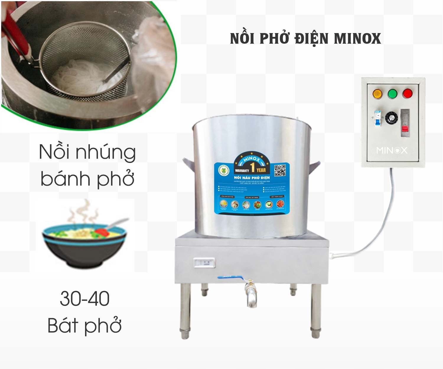 Nồi nấu phở 20L tủ điện rời