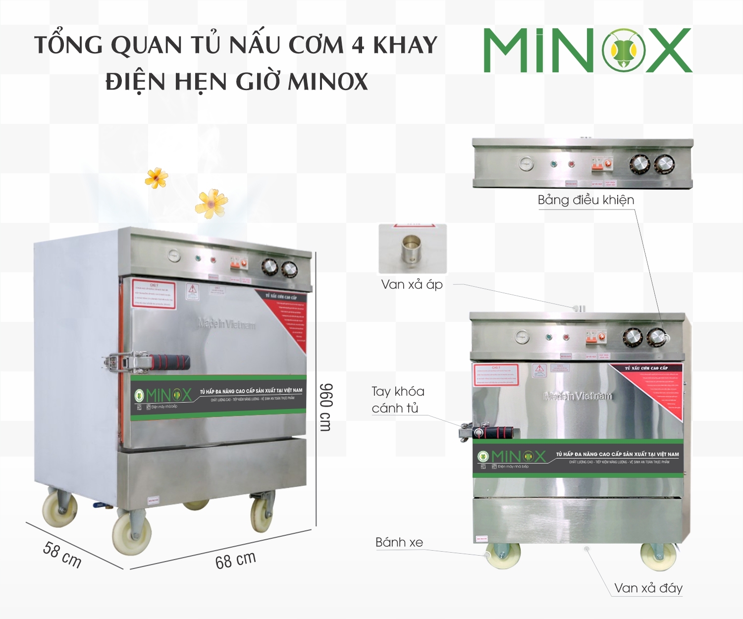 Tủ nấu cơm 4 khay điện hẹn giờ